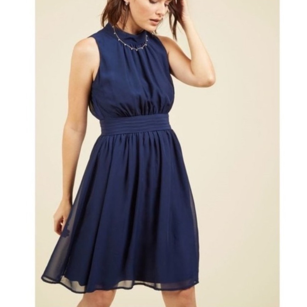 ModCloth Azaela Windy City High Neck Navy Dress Blouson Semi Formal Cocktail XL